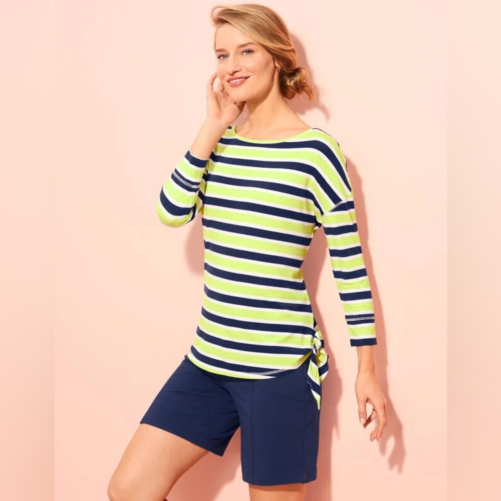 Talbots T by Talbots UPF 50+ Side Tie 3/4 Sleeve Shirt Size M Coastal Casual